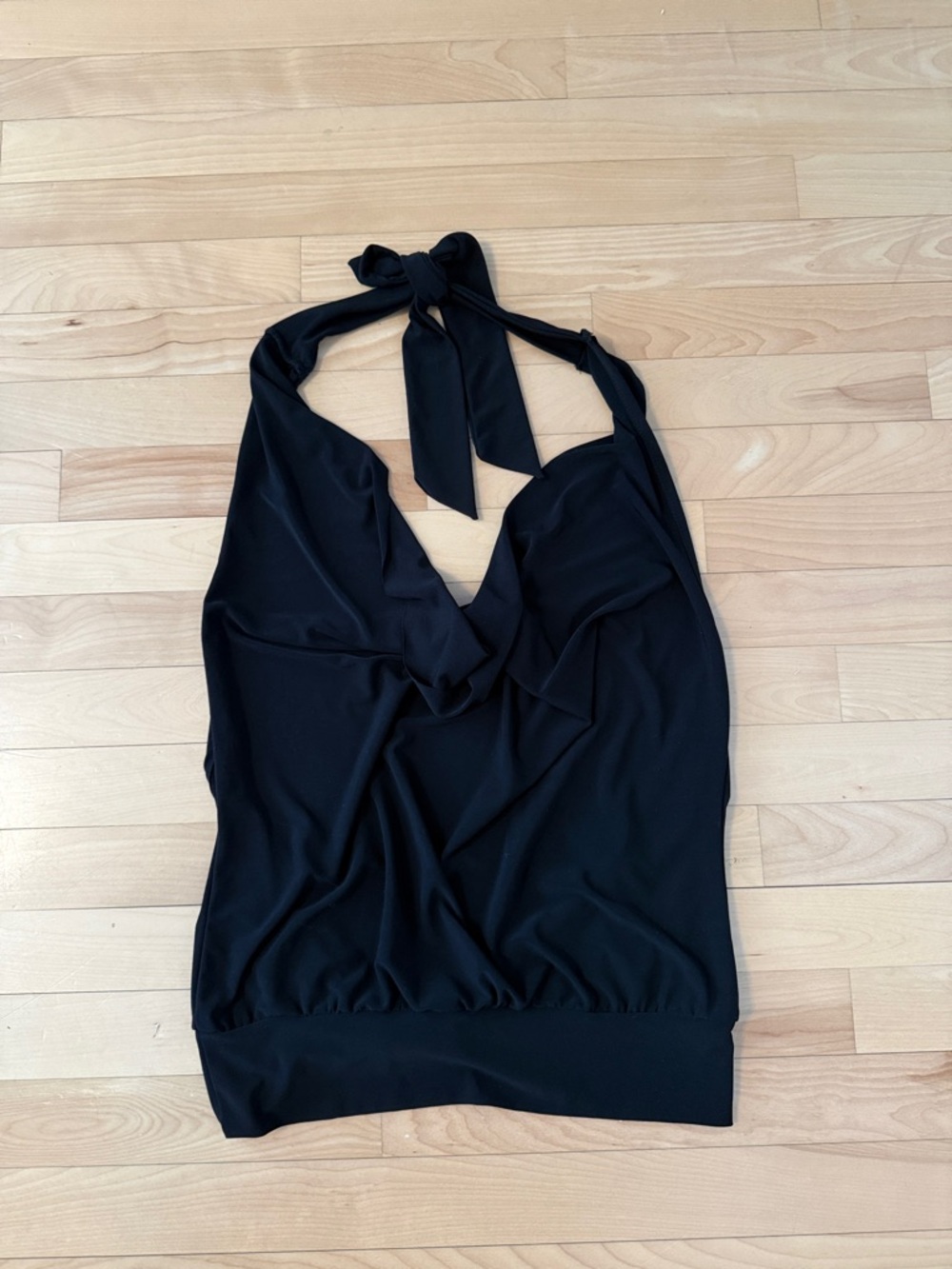 Venus Black Halter Tie Neck open- back Top